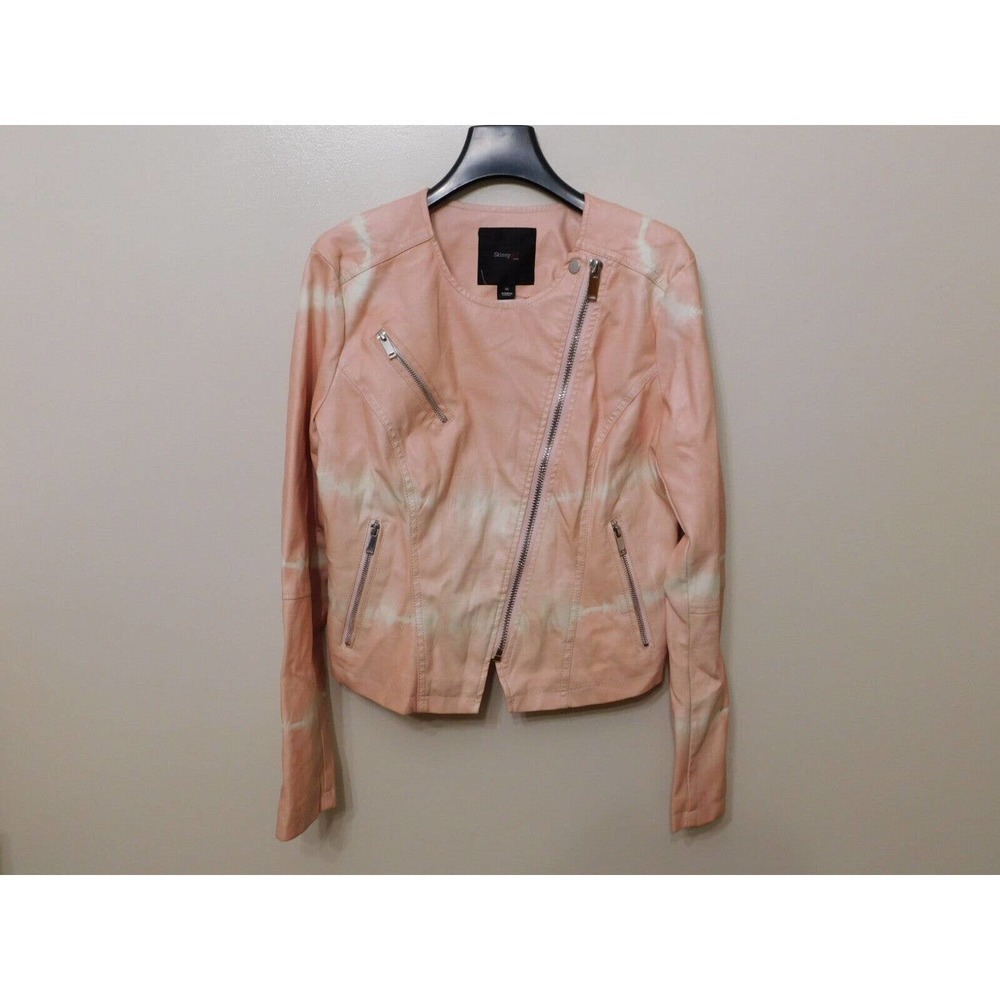 JR458 Skinnygirl Peach Dan Tie-Dyed Faux-Leather Jacket Size M